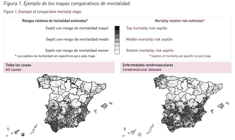 Ejemplo de los mapas comparativos de mortalidad