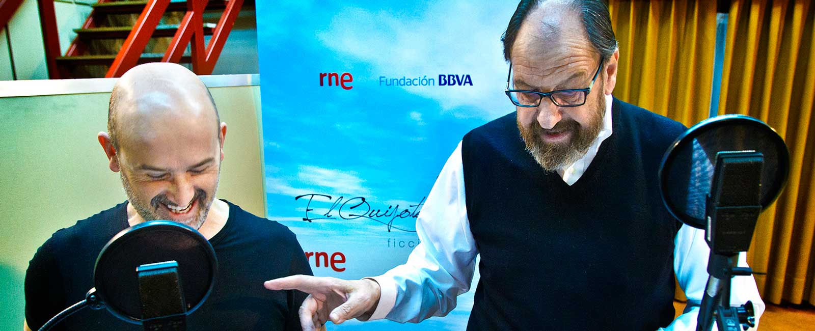 Javier Cámara y José María Pou durante la grabación de 'El Quijote del siglo XXI'