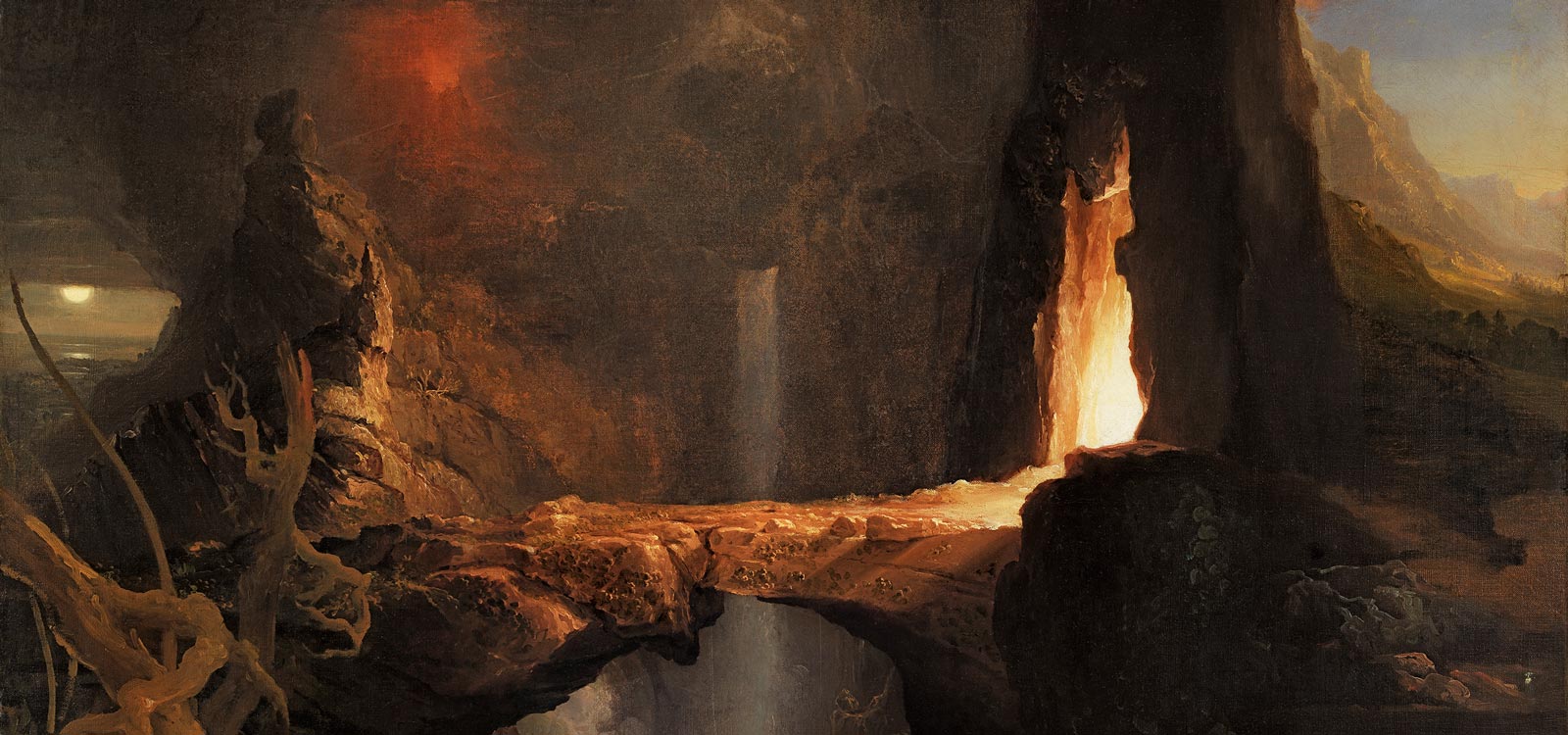 Thomas Cole. Expulsión. Luna y luz de fuego, hacia 1828. Óleo sobre lienzo. 91,4 x 122 cm. Museo Nacional Thyssen-Bornemisza, Madrid. SALA 29