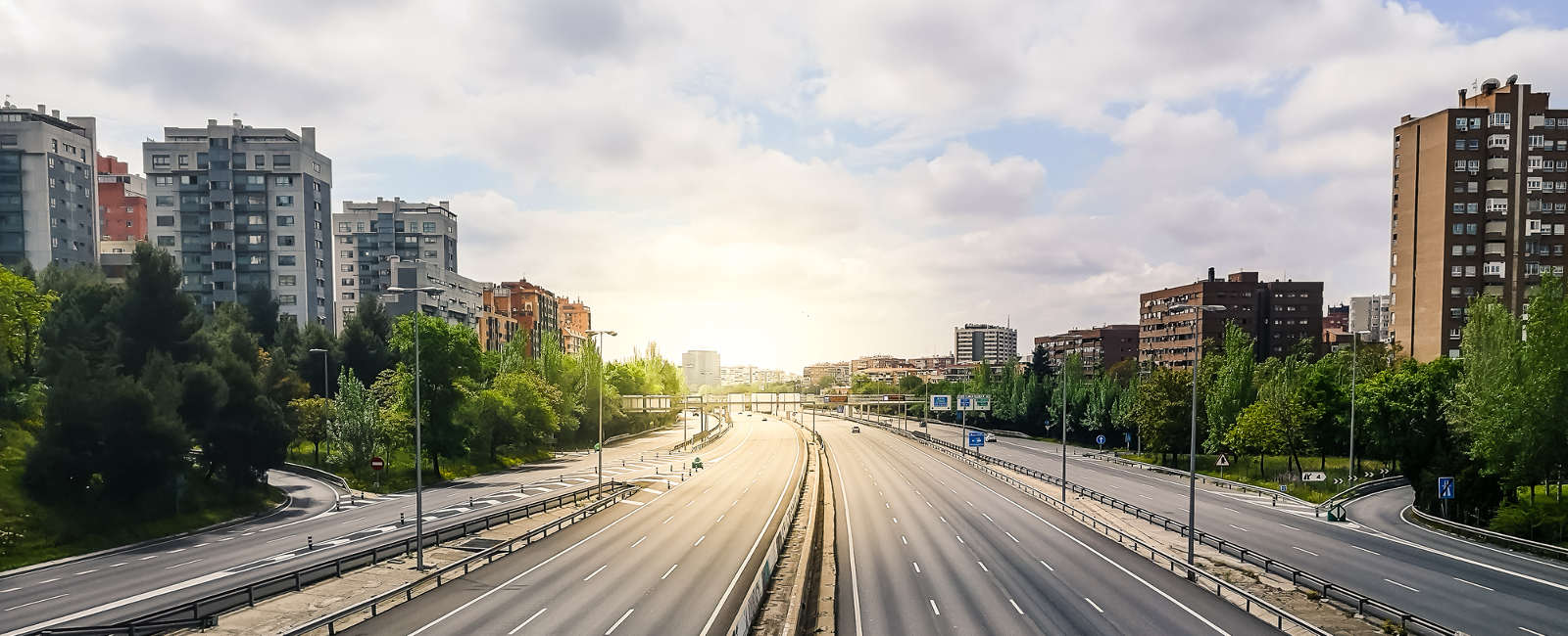 Empty M30 Highway in Madrid during COVID-19 pandemic outbreak and quarantine.